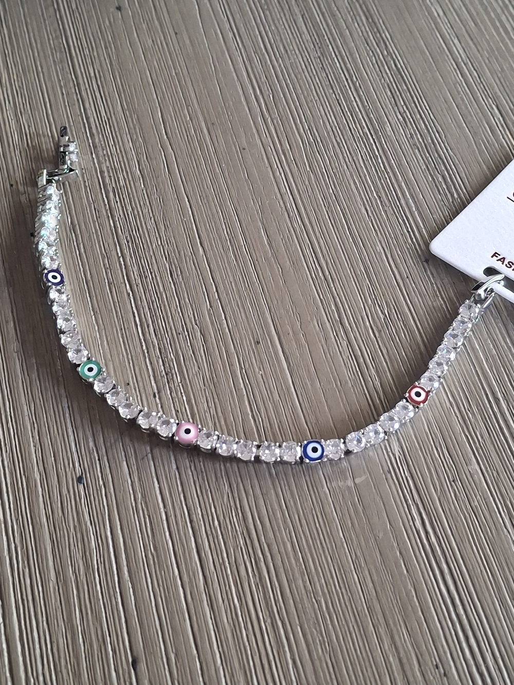 Crystal Tennis Bracelet with Multicolored Evil Eye Accents